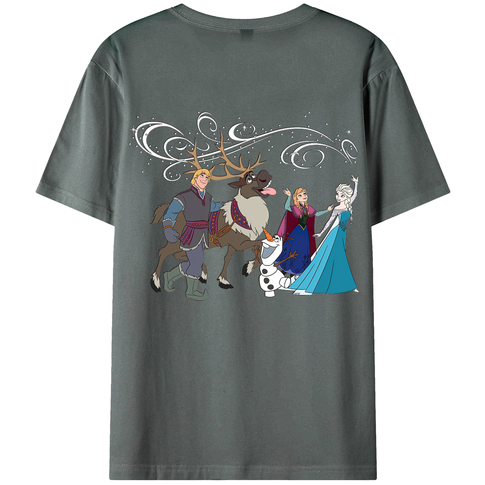 （画像用） アナと雪の女王 アンナ エルサ Frozen Anna Elsa 綿100％ メンズ半袖Tシャツ（バックプリント） 通気性